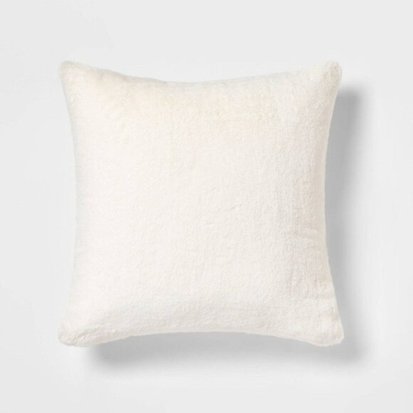 Threshold Oversized Faux Rabbit Fur Square Throw Pillow Cream - Picture 1 of 4